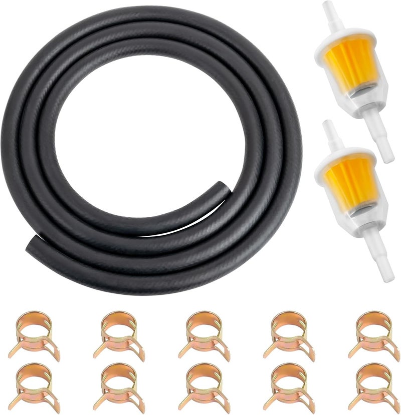 wyevee 5/16 inch- 2m/ 6 Feet Fuel Line Hose with 2 Gas Inline Fuel Filters and 10 Mini Fuel Hose Clamps Adjustable Kit, Suitable for Mowers Tractors Snow Blowers Dirt Bikes and Most Fuel Lines Engines - Image 1